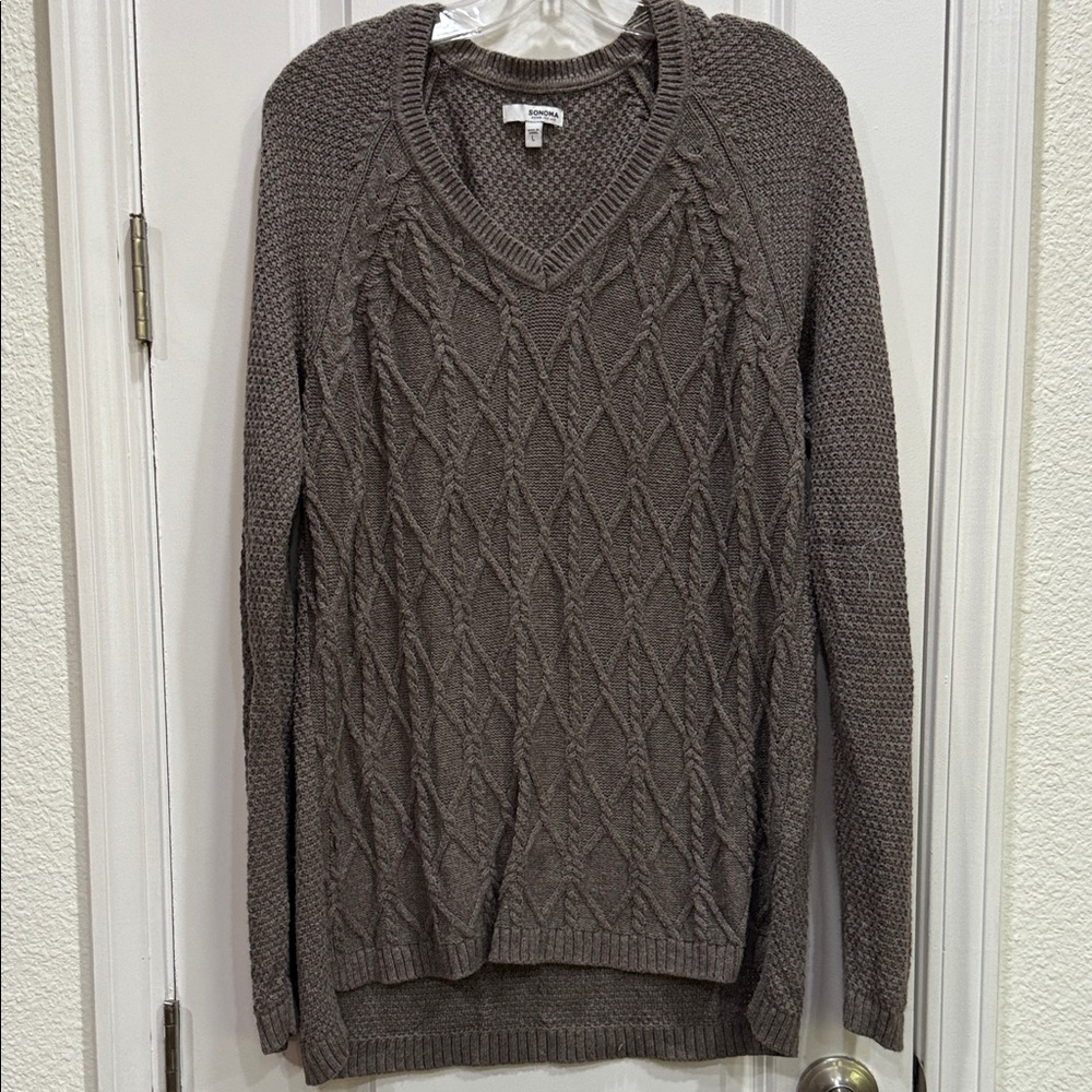 Sonoma Women's V-Neck Cable Knit Sweater - Taupe